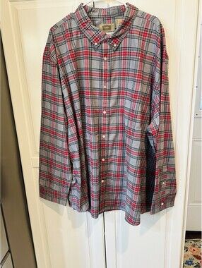 The Foundry Supply Co Men's Gray, Red, and Black Plaid Long Sleeve Shirt 4XL